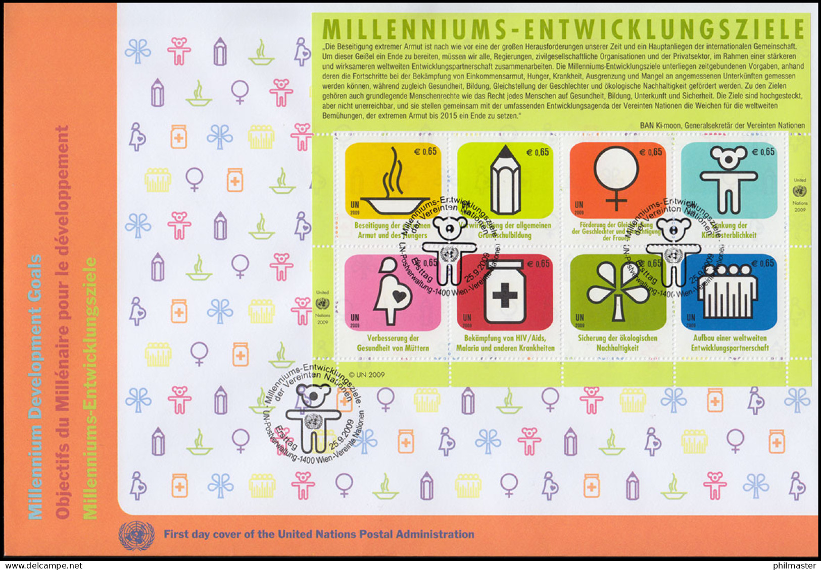 UNO Wien 612-619 Millenniums-Entwicklungsziele: Kleinbogen Schmuck-FDC WIEN 2009 - Sonstige & Ohne Zuordnung