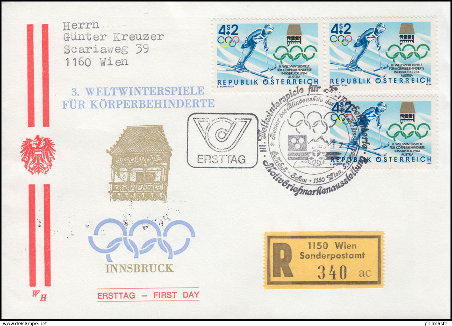 Österreich 1765 Weltwinterspiele Für Körperbehinderte Schmuck-R-FDC WIEN 1984 - Invierno