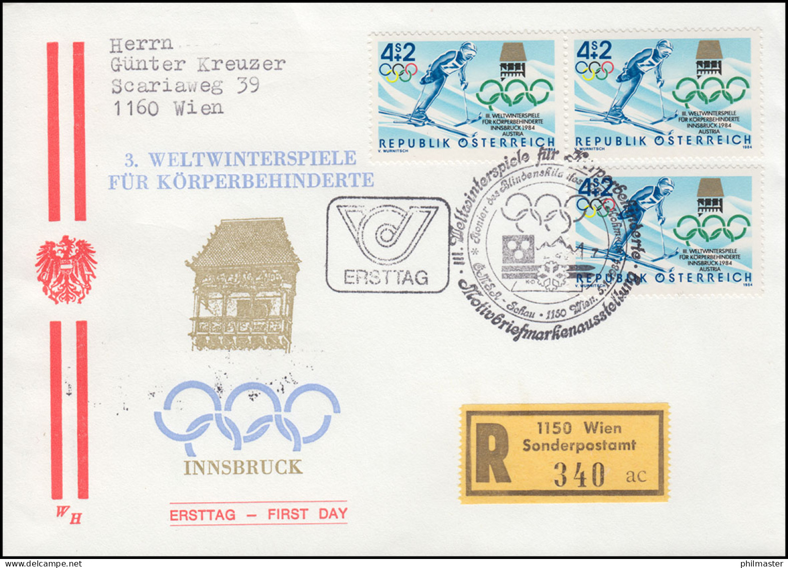 Österreich 1765 Weltwinterspiele Für Körperbehinderte Schmuck-R-FDC WIEN 1984 - Inverno