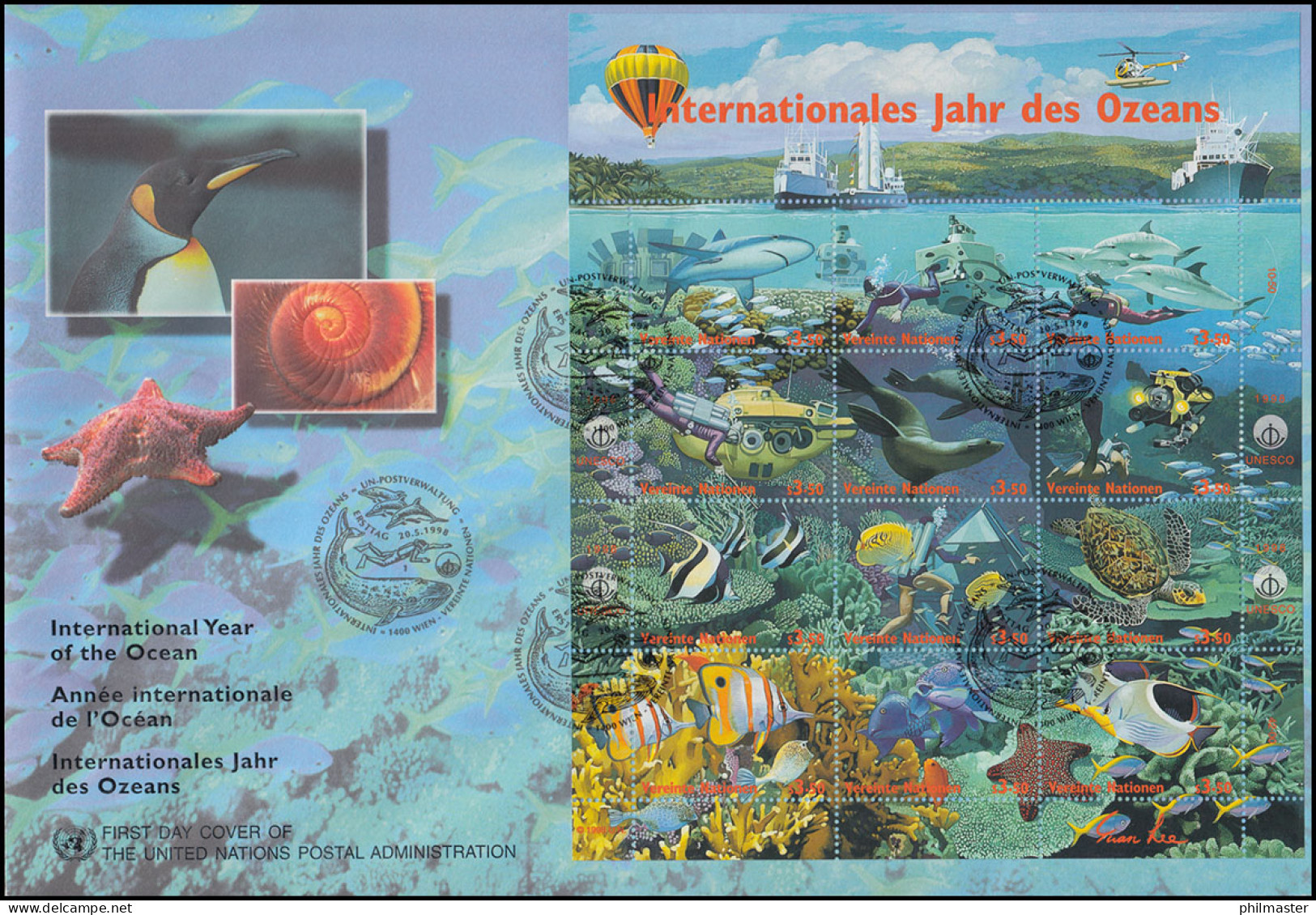 UNO Wien 252-263 Jahr Des Ozeans 1998: Zusammendruck-Bogen Auf Schmuck-FDC WIEN - Sonstige & Ohne Zuordnung