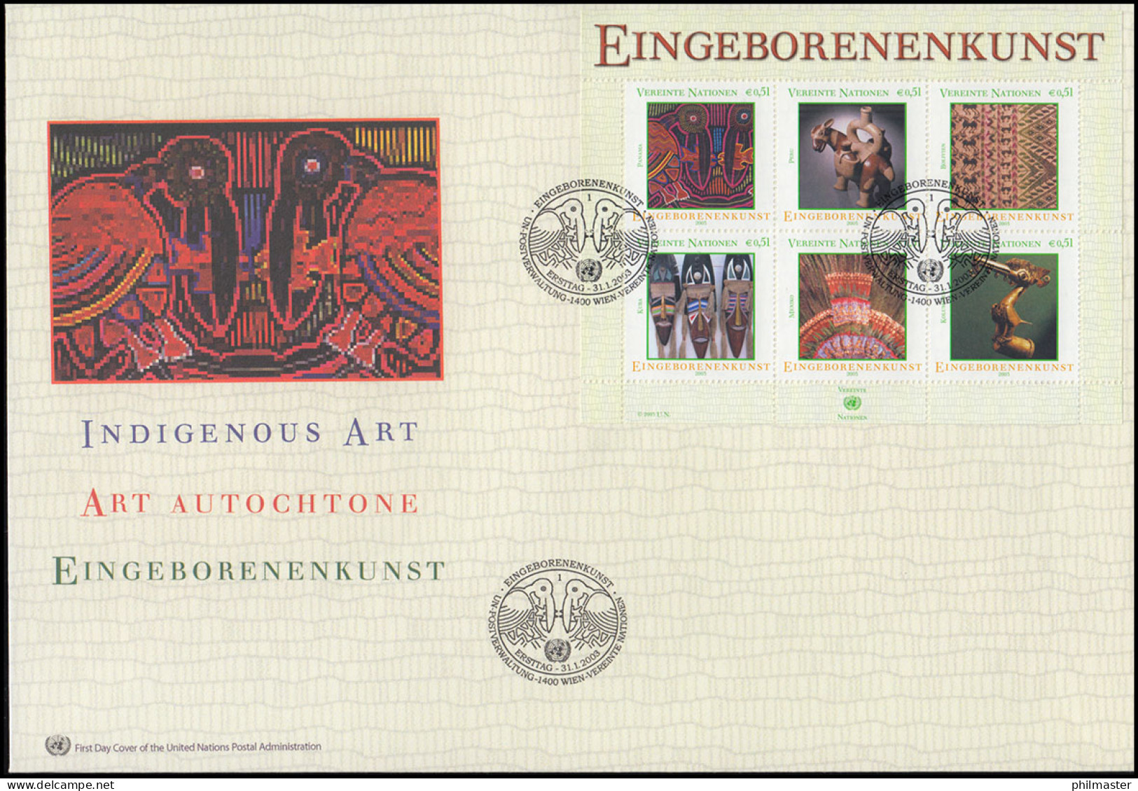 UNO Wien Block 17 Indigene Kunst - Block Auf Schmuck-FDC WIEN 2003 - Sonstige & Ohne Zuordnung