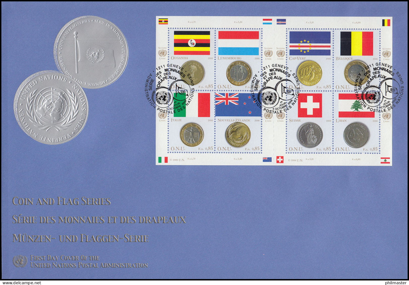 UNO Genf 553-560 Flaggen Und Münzen 2006: Kleinbogen Schmuck-FDC ESSt Genf  - Monnaies