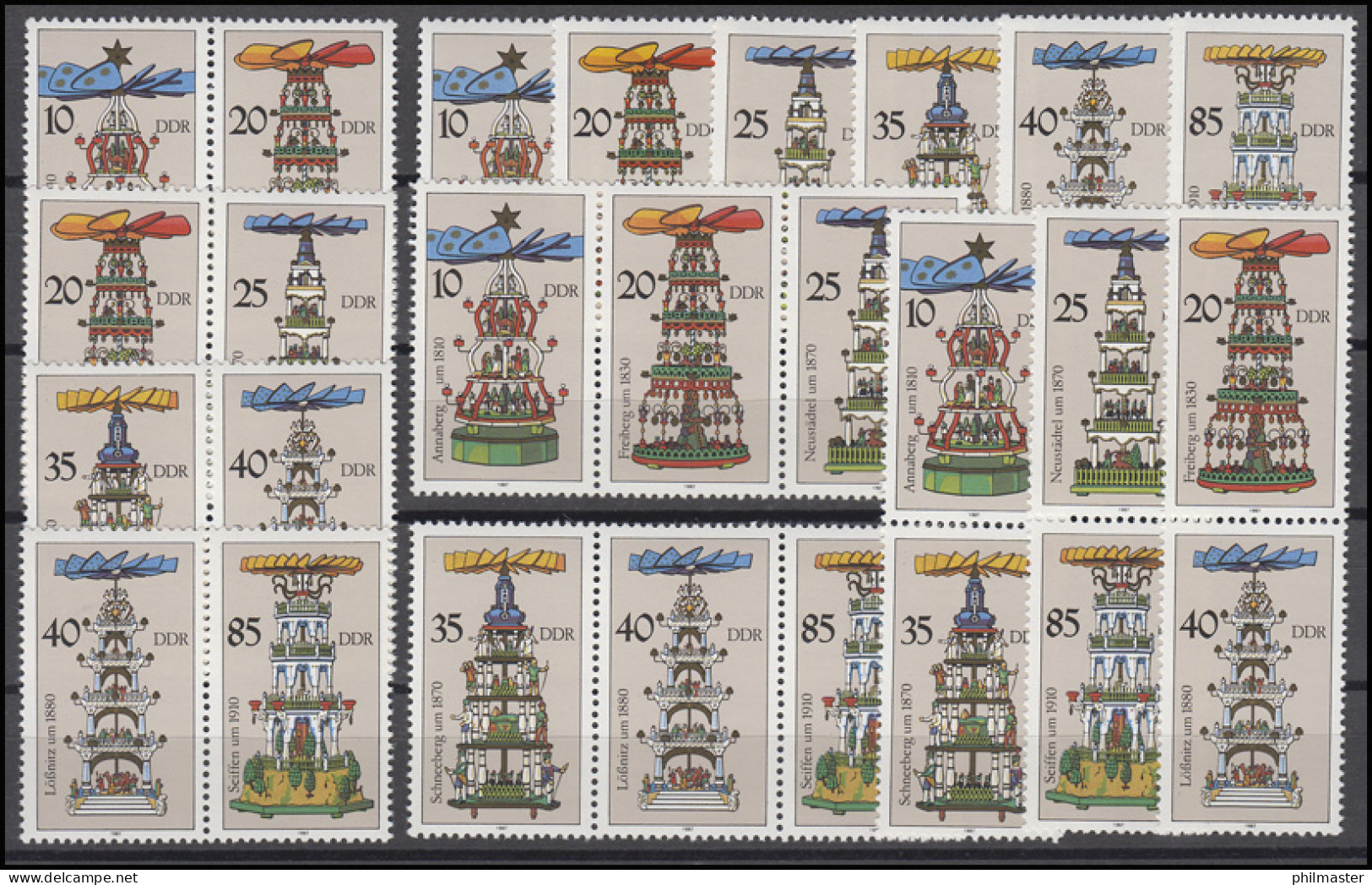 3134-3139 Weihnachtspyramiden Aus Dem Erzgebirge, 9 ZD + 6 Ezm, Set Postfrisch - Se-Tenant