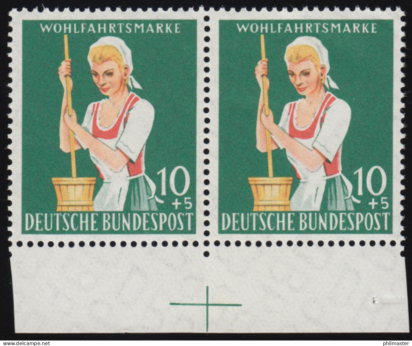 298 Landwirtschaft 10+5 Pf ** Passerkreuz, Paar Unten 1 Zähnungsloch - Unused Stamps