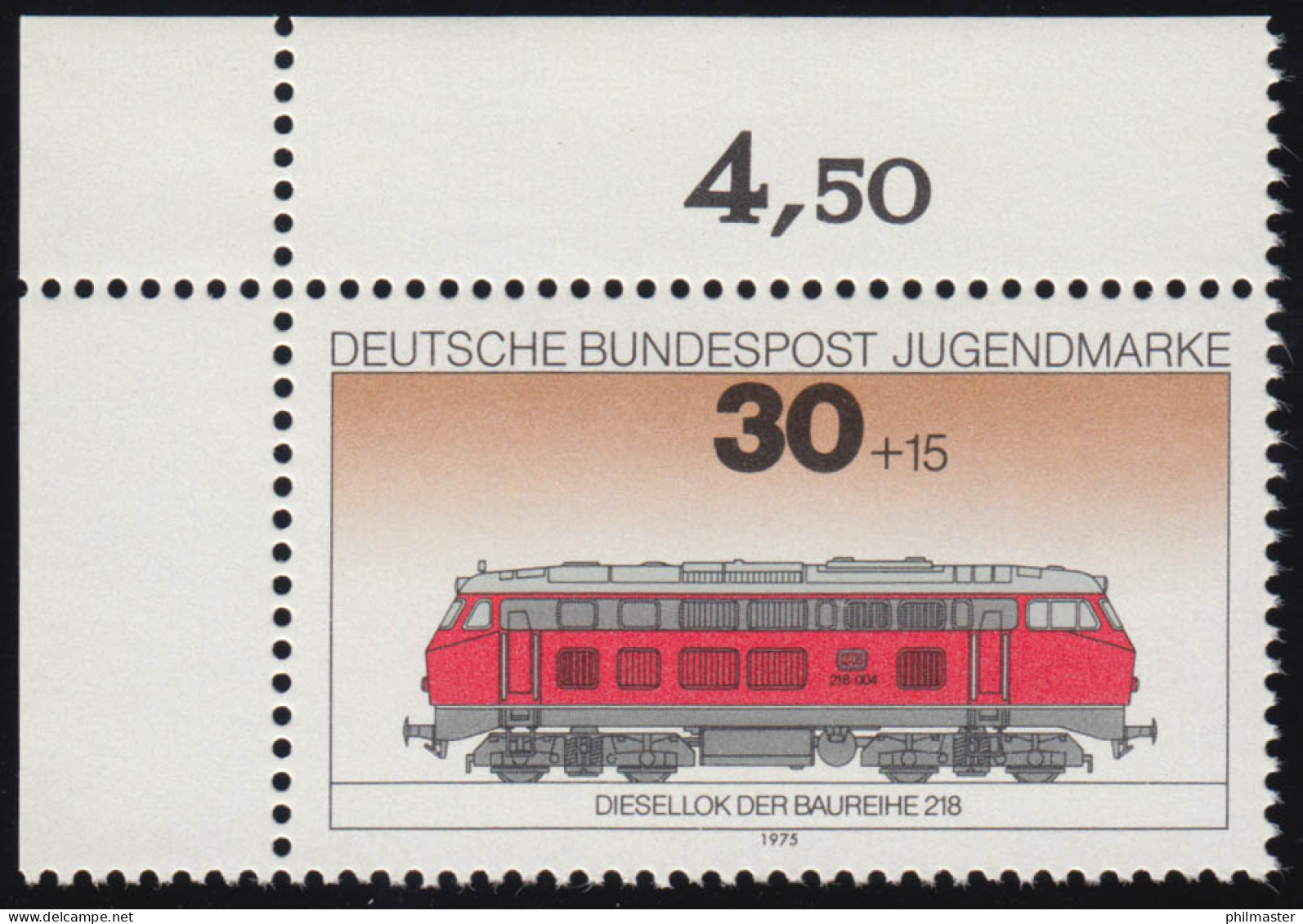 836 Jugend Lokomotiven 30+15 Pf ** Ecke O.l. - Unused Stamps