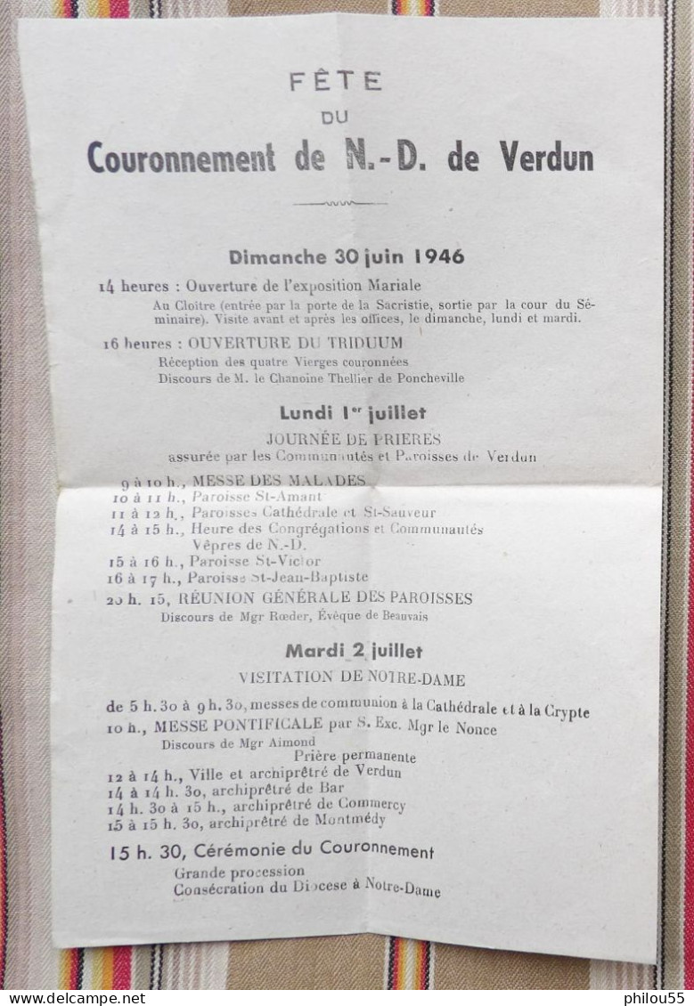 55 VERDUN 1933 Manuel de Devotion a NOTRE DAME + Fete du Couronnement 1946 + Image Religieuse