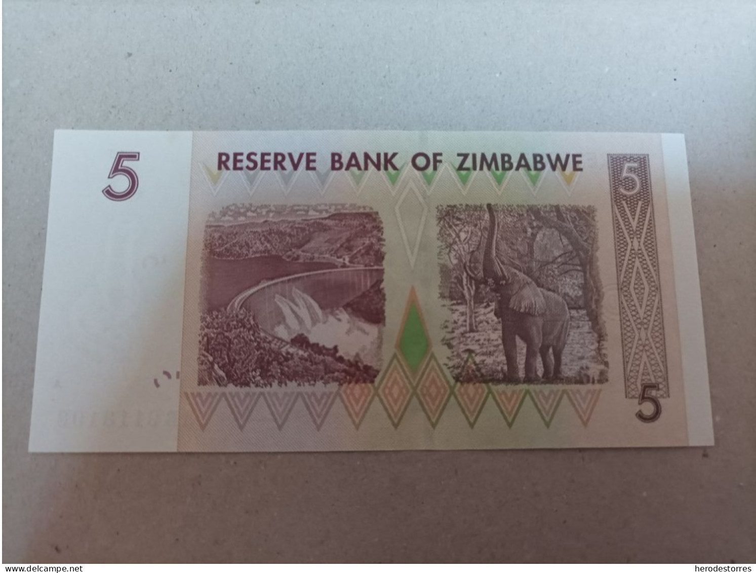 Billete Zimbabwe, 5 Dólares, Año 2007, UNC - Simbabwe