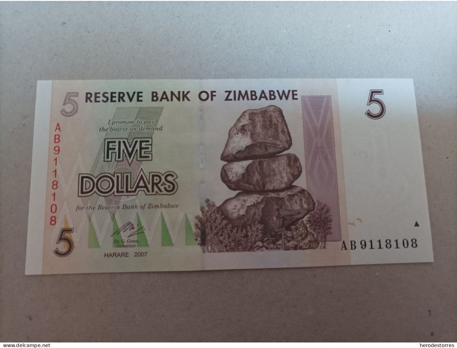 Billete Zimbabwe, 5 Dólares, Año 2007, UNC - Simbabwe