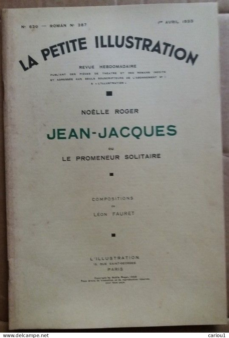 C1 Noelle ROGER - JEAN JACQUES Petite Illustration 1933 JEAN JACQUES ROUSSEAU PORT INCLUS France - 1901-1940