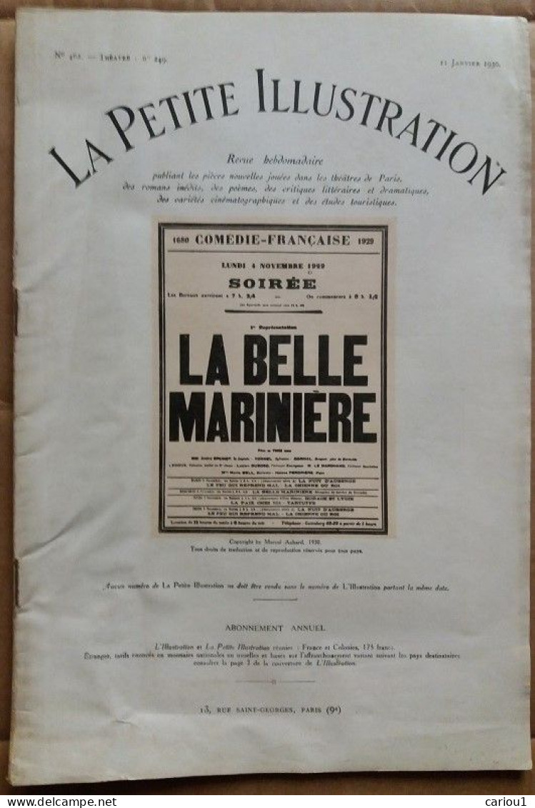 C1 Marcel ACHARD La BELLE MARINIERE 1930 Petite Illustration Theatre  PORT INCLUS France PENICHE - 1901-1940