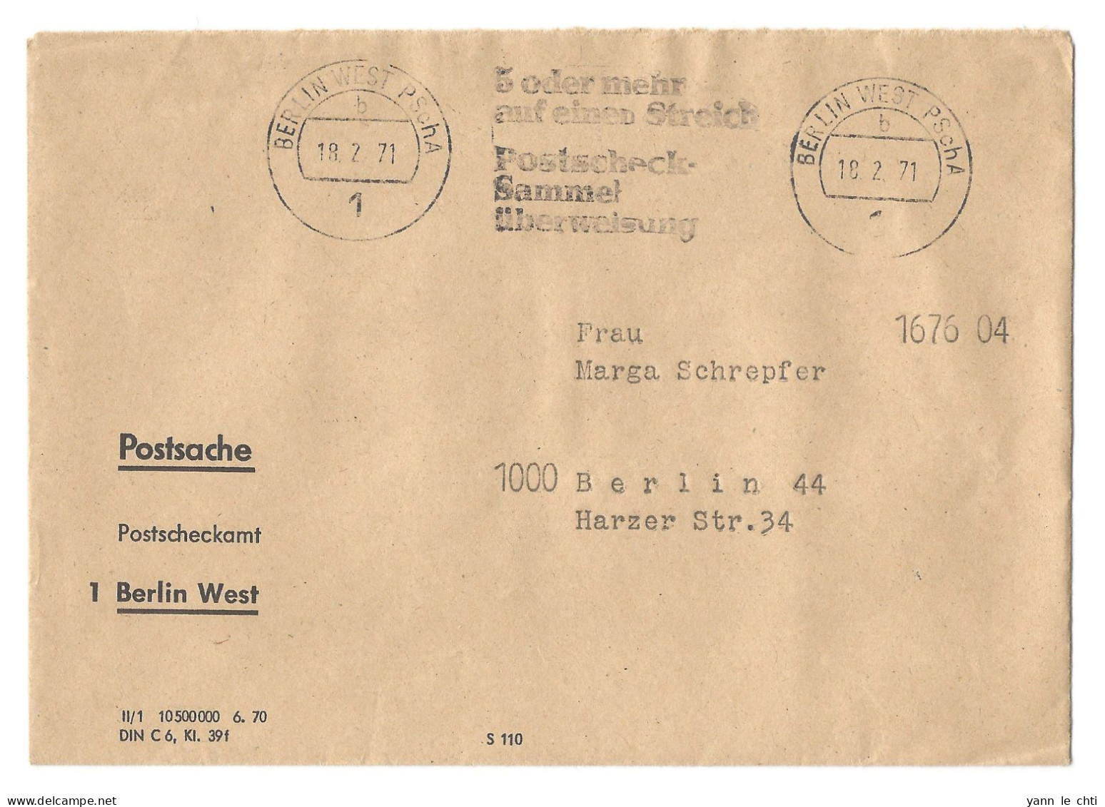 Postsache 1971  Berlin West PSchA Postsache Freistempel Publicite  Audi   NSU - Cartas & Documentos