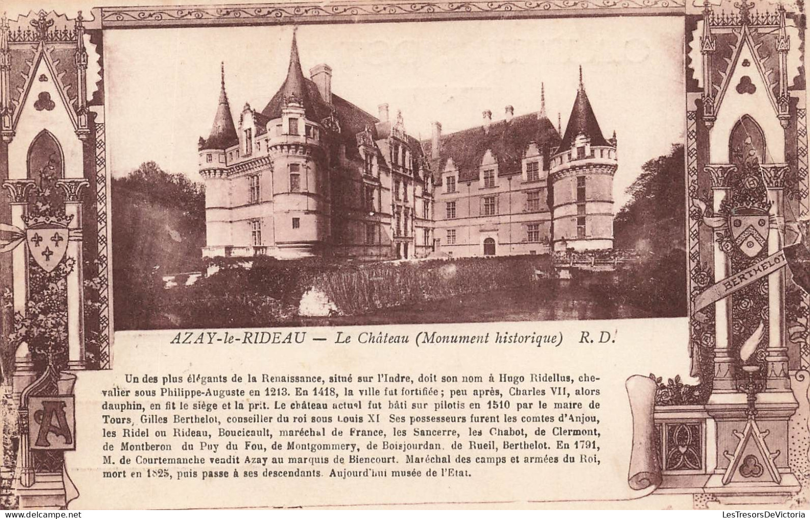 FRANCE - Azay Le Rideau - Vue Sur Le Château (Monument Historique) - R D - Vue Générale - Carte Postale Ancienne - Azay-le-Rideau