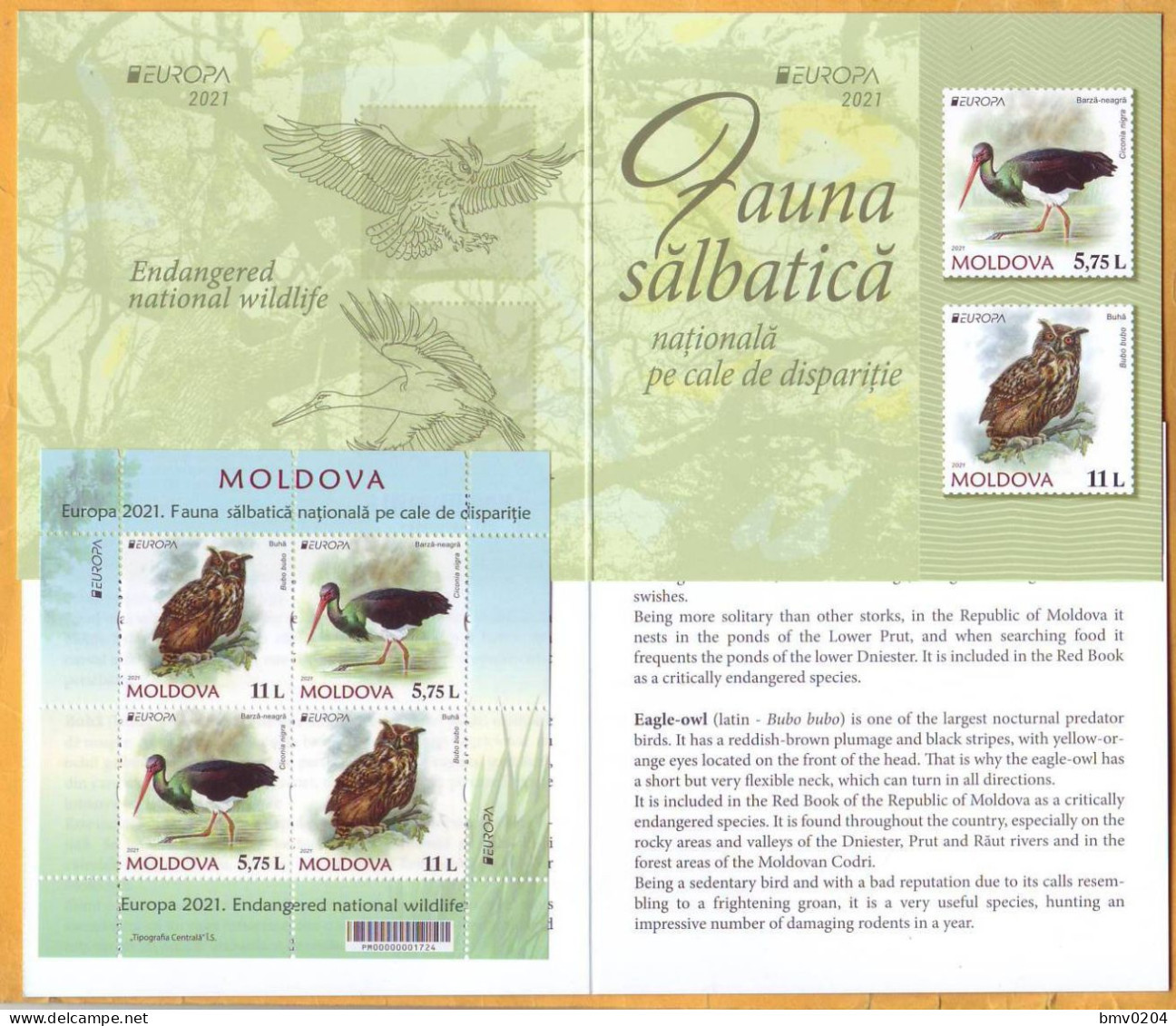 2021 Moldova Moldavie Booklet  Mint  EUROPA CEPT-2021  Owl, Stork, Fauna, Birds - Moldawien (Moldau)