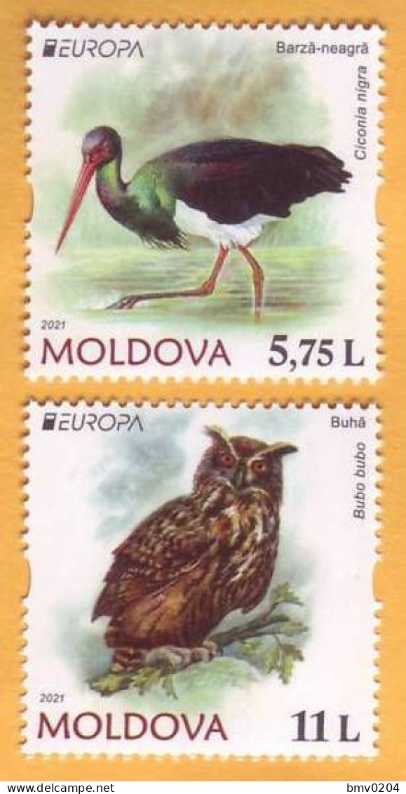 2021 Moldova Moldavie   EUROPA CEPT-2021  Owl, Stork, Fauna, Birds 2v Mint - Owls