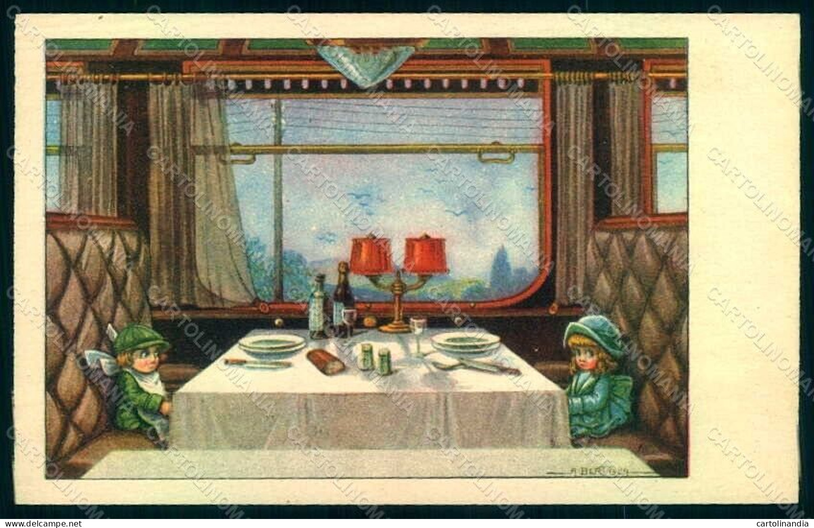 Artist Signed Bertiglia Children Train Serie 2225 Postcard HR1001 - Autres & Non Classés