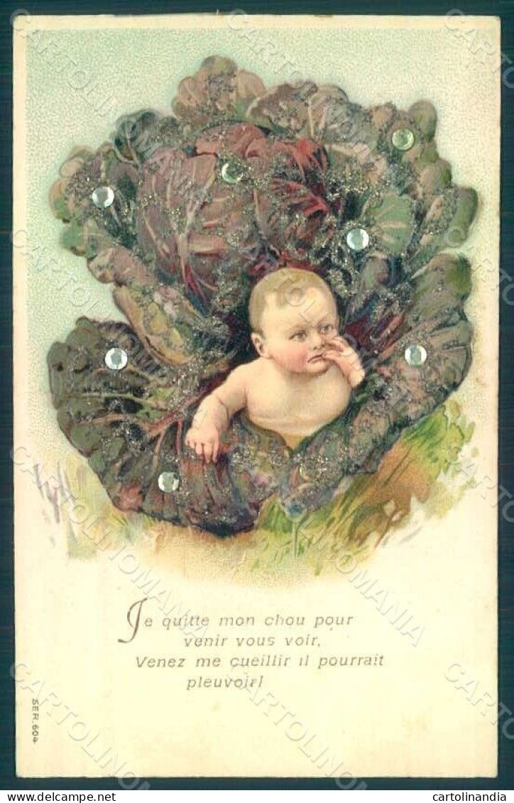 Greetings Birth Child Boy Baby Cabbage Serie 604 Relief Postcard HR0704 - Autres & Non Classés