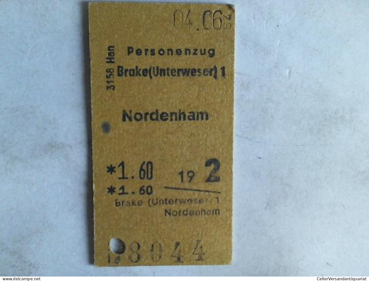 Fahrkarte Personenzug Brake (Unterweser) 1 - Nordenham Von (Eisenbahn-Fahrkarte) - Unclassified