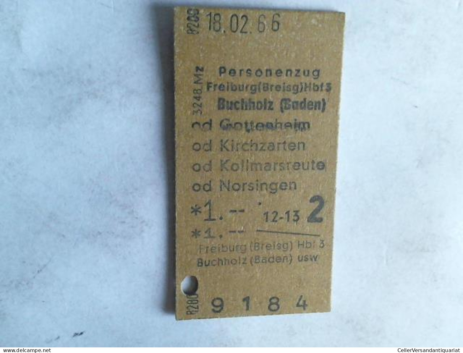 Fahrkarte Personenzug Freiburg (Breisg) Hbf 3 - Buchholz (Baden) Od Gottesheim Od Kirchzarten Od Kollmarsreute Od... - Unclassified