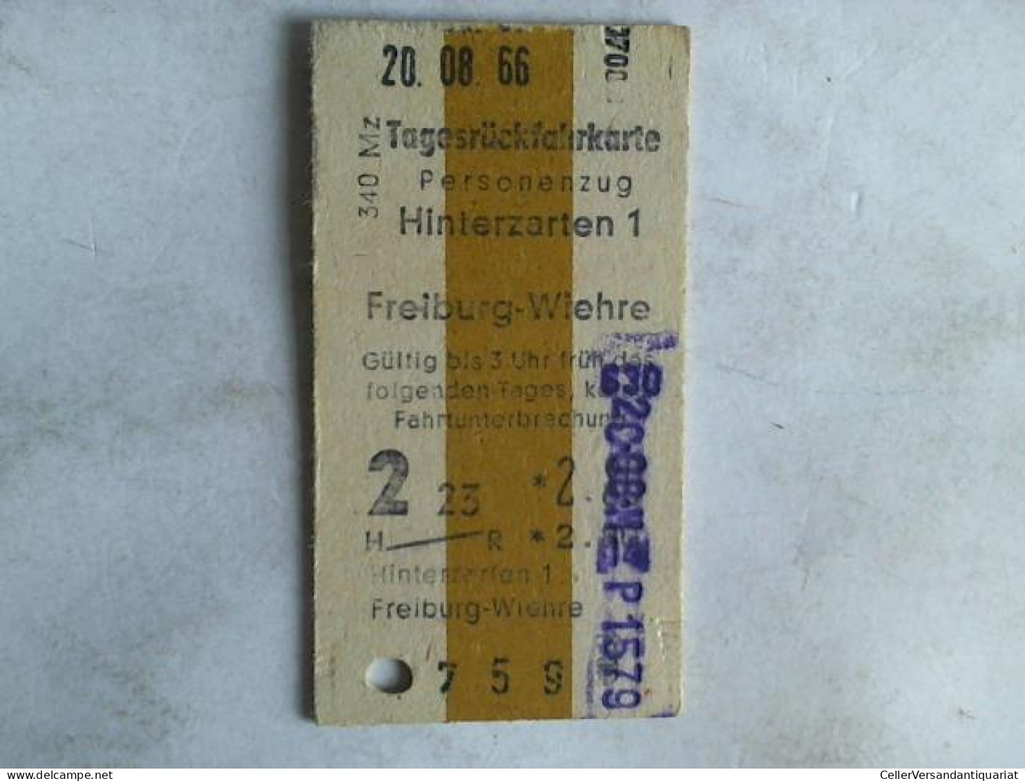 Tagesrückfahrkarte Personenzug Hinterzarten 1-Freiburg-Wiehre  Von (Eisenbahn-Fahrkarte) - Unclassified