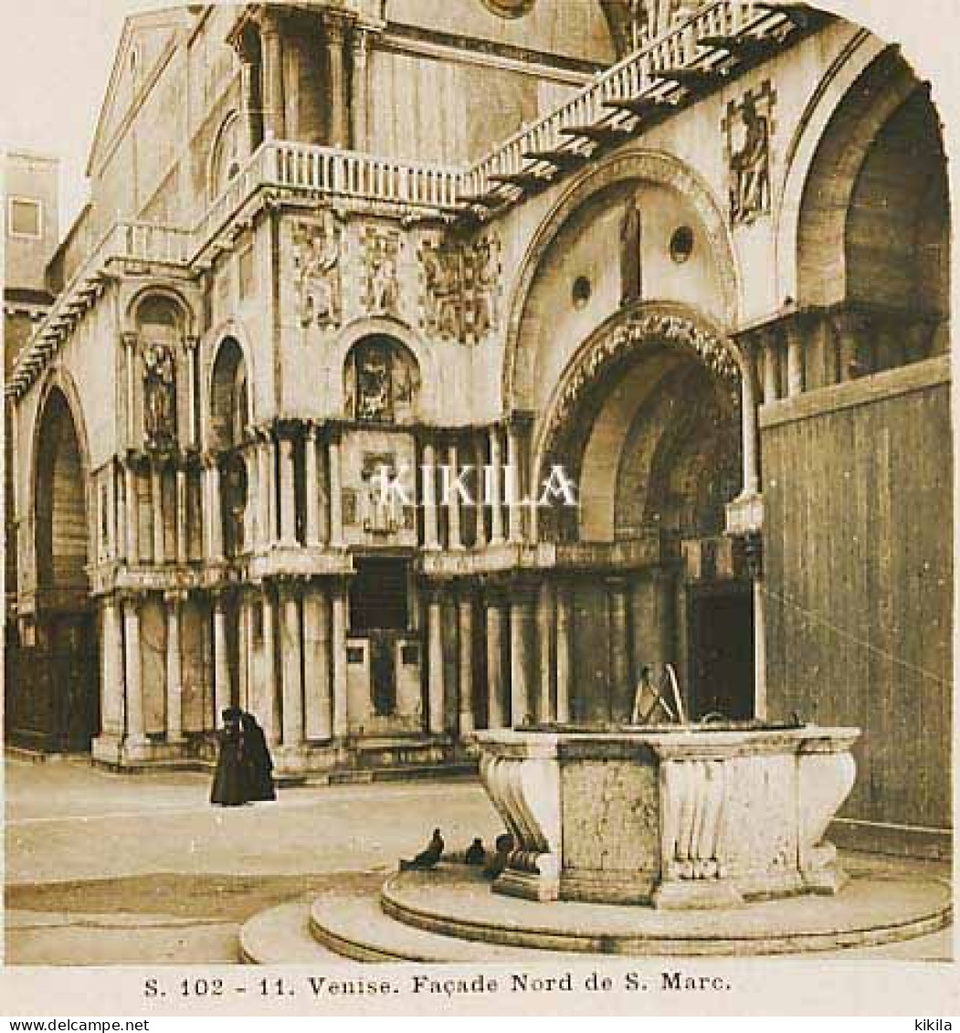 Photo Stéréoscopique 7,2x7,5cm Carte 17,2x8,9cm Vues D'Italie S. 102 - 11 VENISE Façade Nord De S. Marc* - Photos Stéréoscopiques