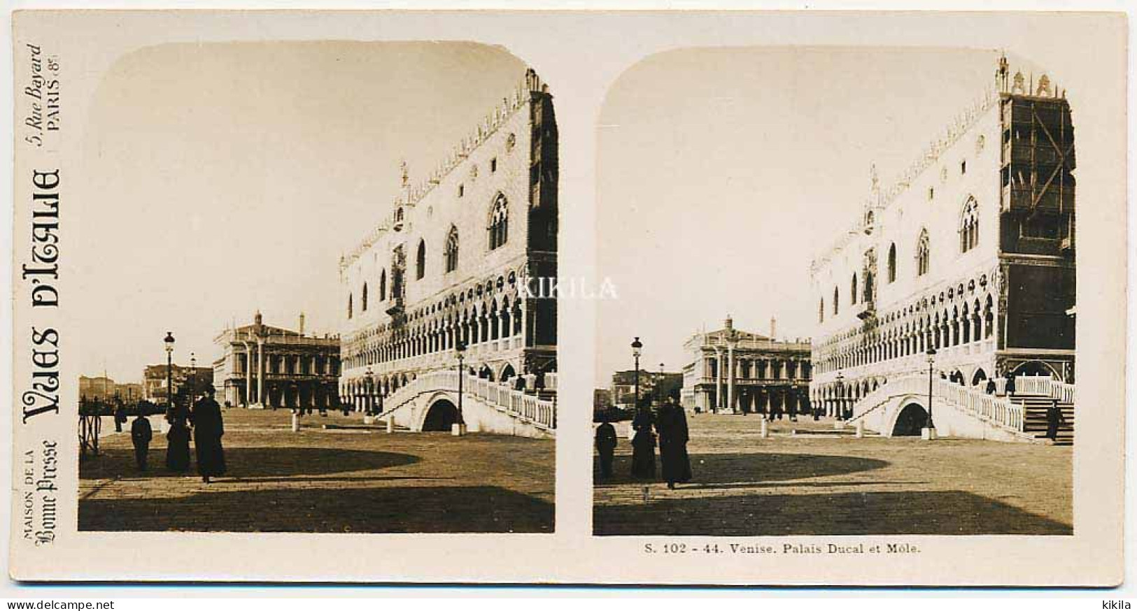 Photo Stéréoscopique 7,2x7,5cm Carte 17,2x8,9cm Vues D'Italie S. 102 - 44 VENISE Palais Ducal Et Môle* - Photos Stéréoscopiques