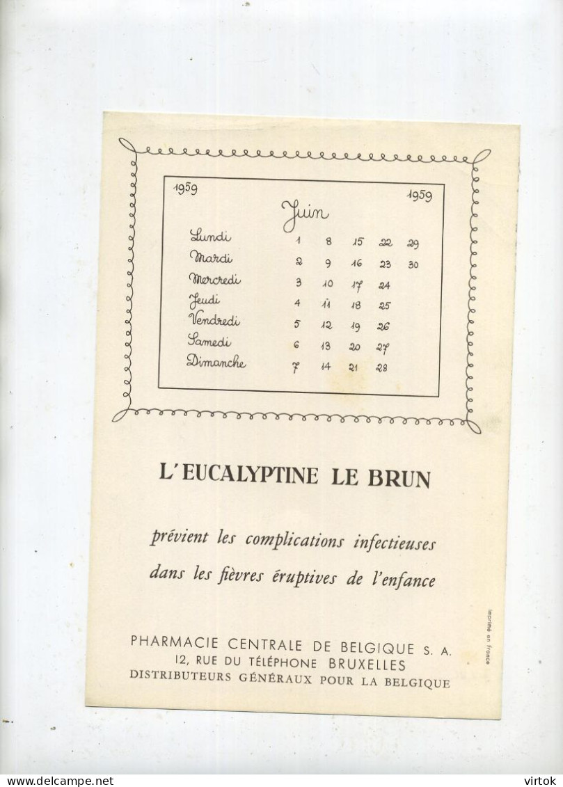 Illustrateur JEAN SELLUS (pharmacie Centrale Bruxelles) 1959 -- Voir Verso Pour Le Mois (  23 X 16 Cm) : Excellent  état - Advertising