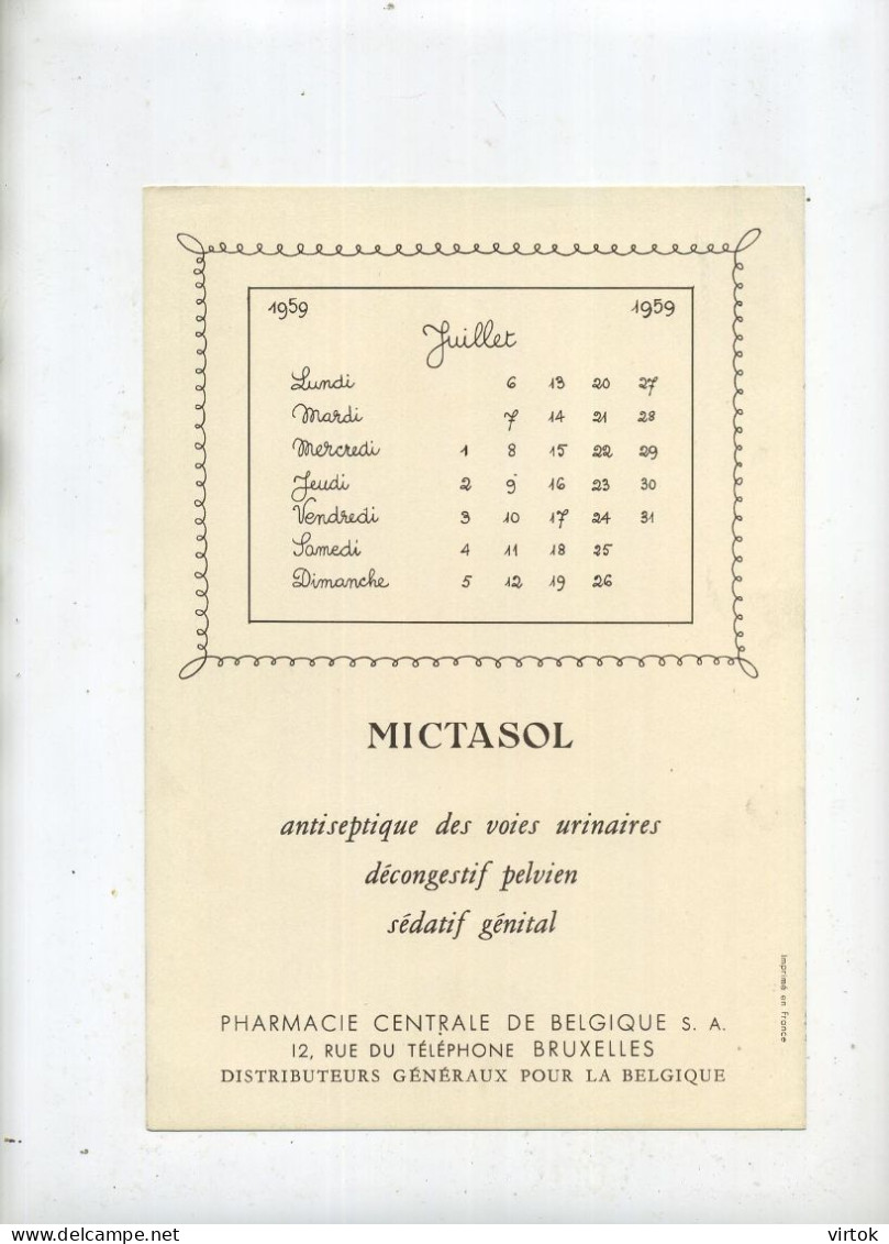 Illustrateur JEAN SELLUS (pharmacie Centrale Bruxelles) 1959 -- Voir Verso Pour Le Mois (  23 X 16 Cm) : Excellent  état - Advertising