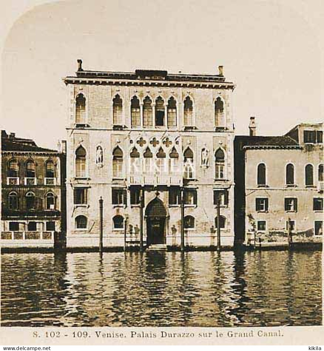 Photo Stéréoscopique 7,2x7,5cm Carte 17,2x8,9cm Vues D'Italie S. 102 - 109 VENISE Palais Durazzo Sur Le Grand Canal* - Photos Stéréoscopiques