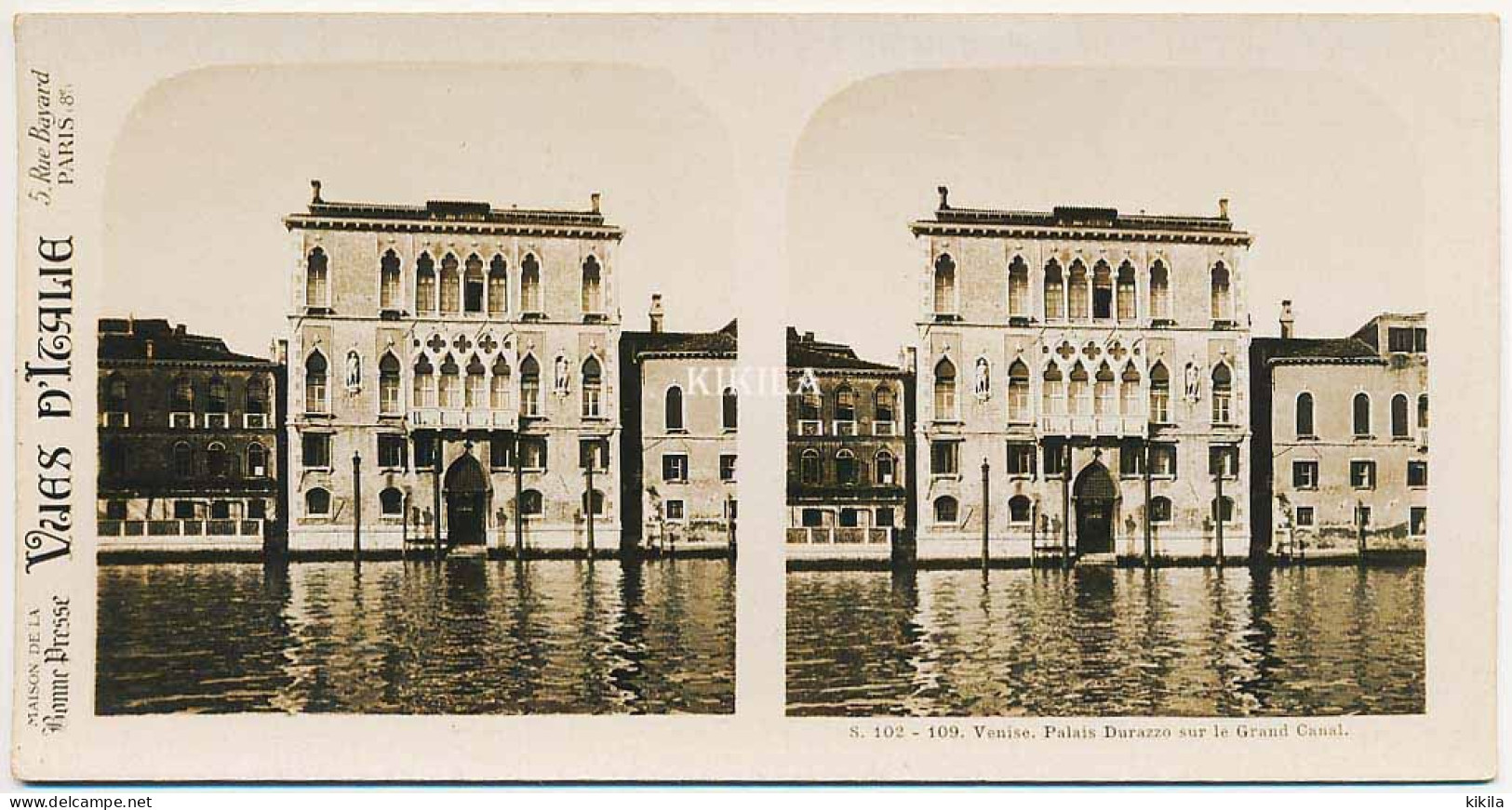 Photo Stéréoscopique 7,2x7,5cm Carte 17,2x8,9cm Vues D'Italie S. 102 - 109 VENISE Palais Durazzo Sur Le Grand Canal* - Photos Stéréoscopiques