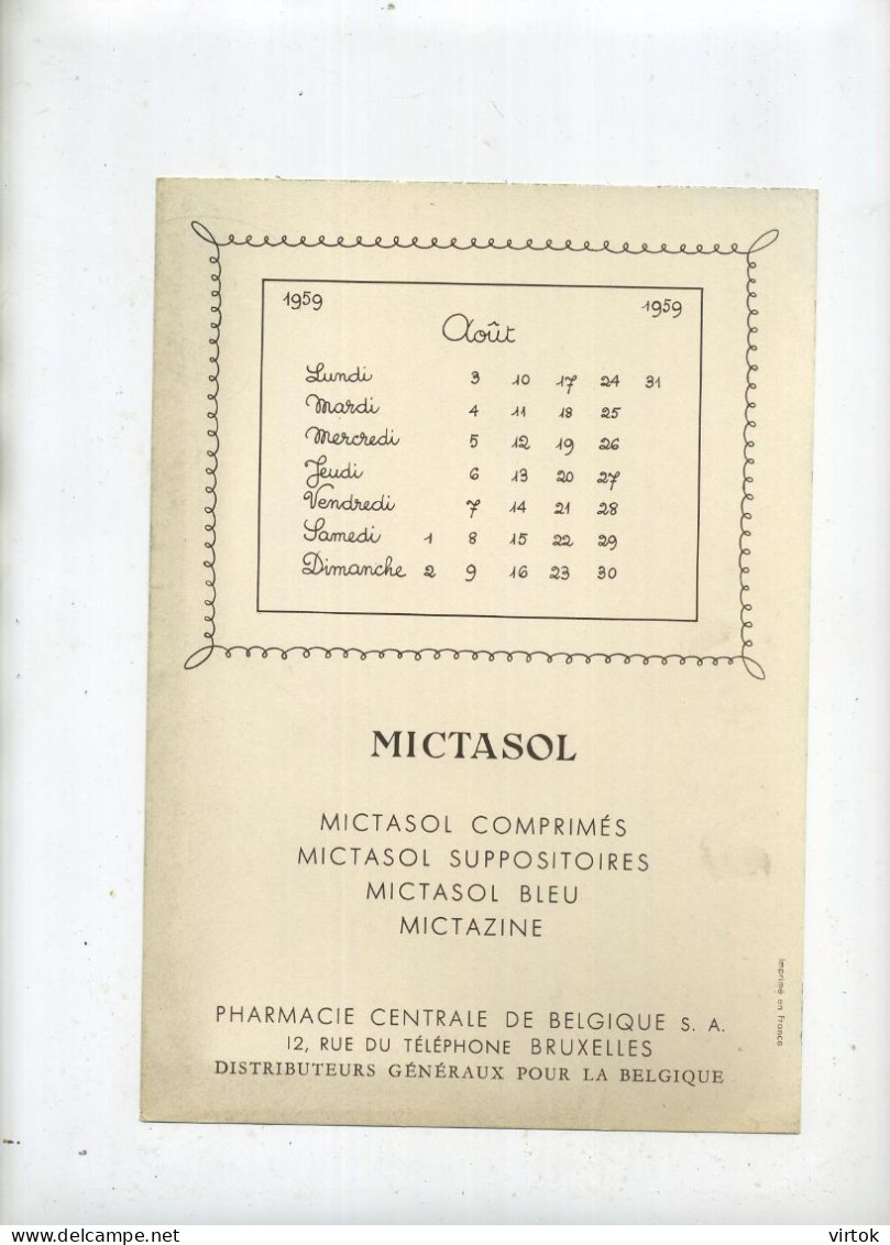 Illustrateur JEAN SELLUS (pharmacie Centrale Bruxelles) 1959 -- Voir Verso Pour Le Mois (  23 X 16 Cm) : Excellent  état - Advertising