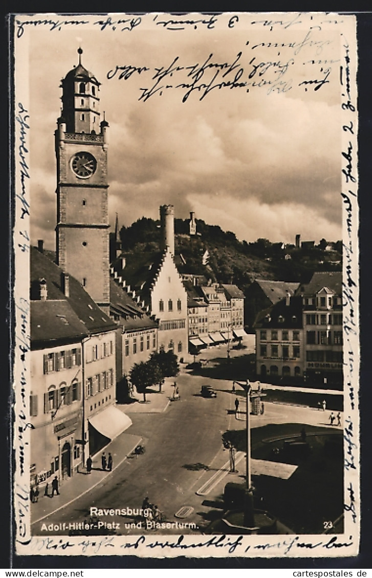 AK Ravensburg / Württ., Strassenpartie Mit Geschäften Und Uhrturm  - Ravensburg