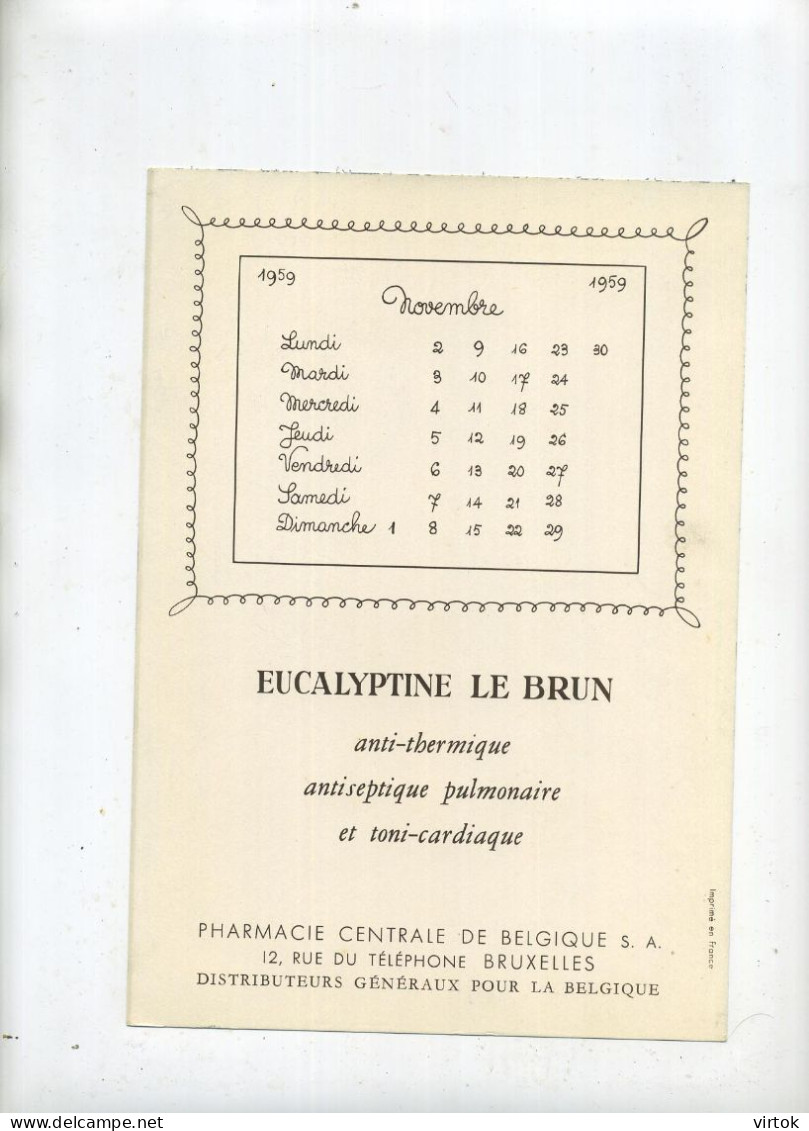 Illustrateur JEAN SELLUS (pharmacie Centrale Bruxelles) 1959 -- Voir Verso Pour Le Mois (  23 X 16 Cm) : Excellent  état - Advertising