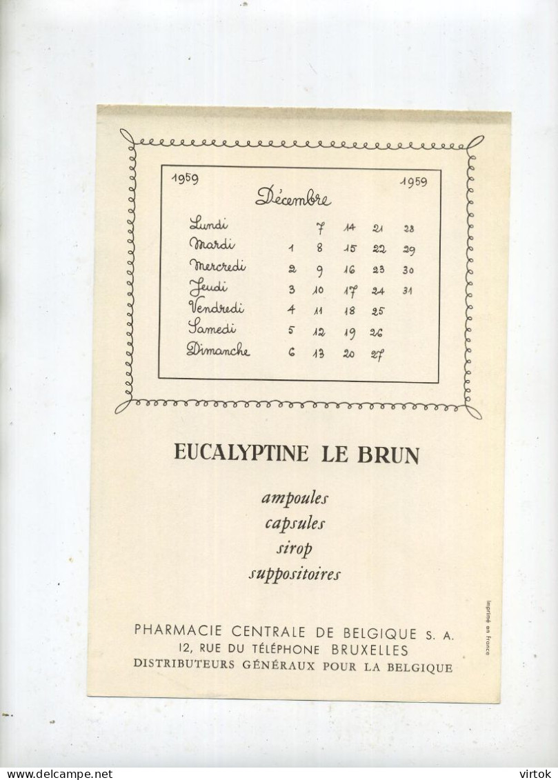 Illustrateur JEAN SELLUS (pharmacie Centrale Bruxelles) 1959 -- Voir Verso Pour Le Mois (  23 X 16 Cm) : Excellent  état - Advertising