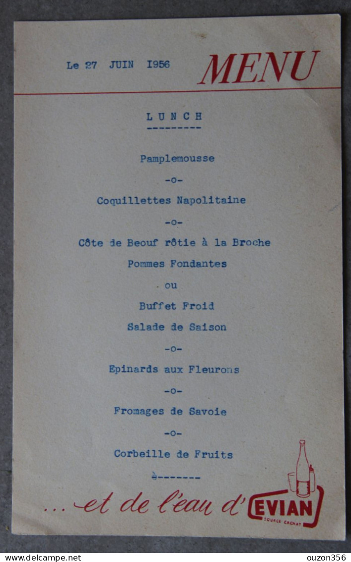 Menu Lunch 27 Juin 1956 (Evian-les-Bains, Haute-Savoie) - Menú