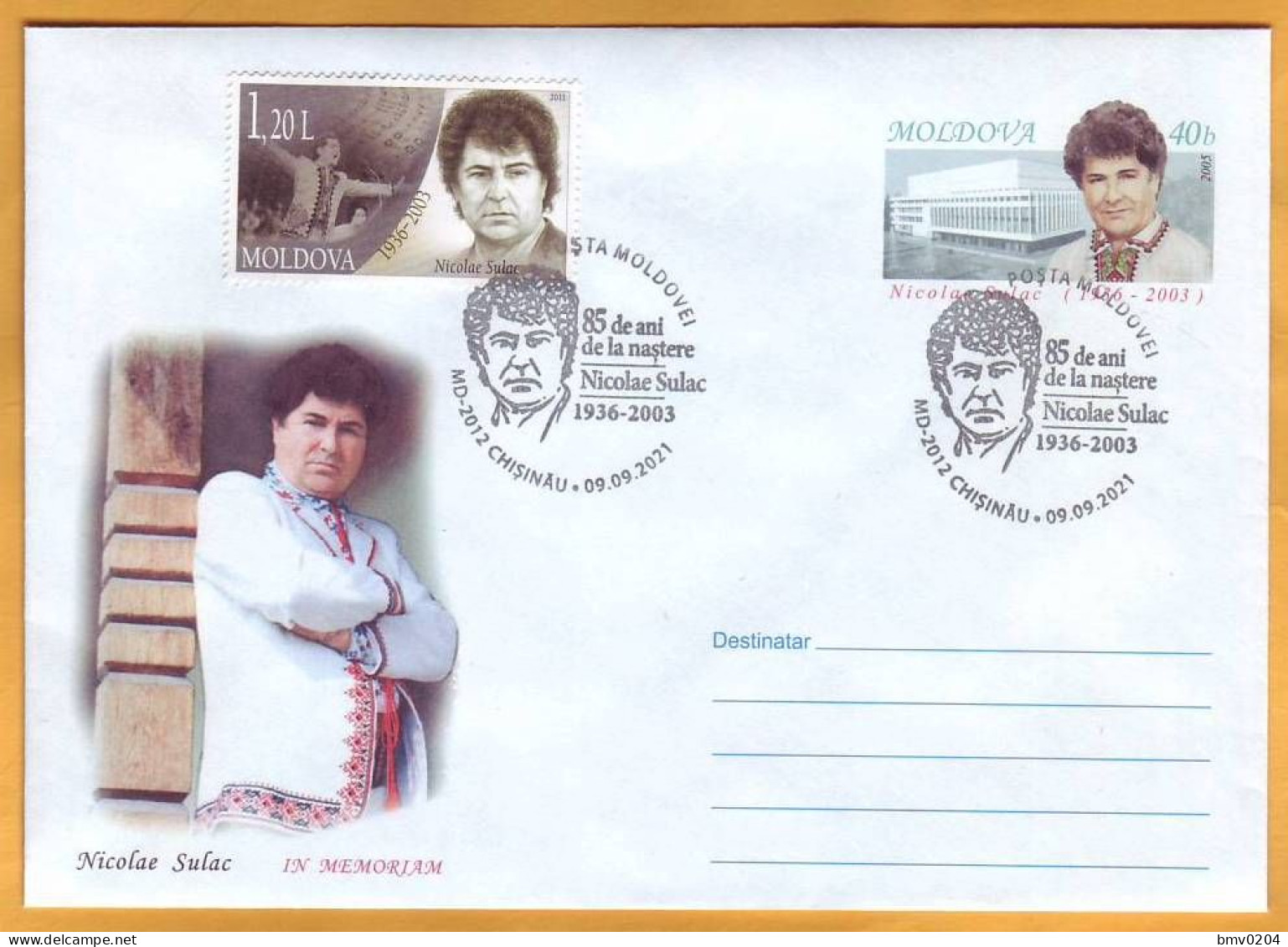 2021 Moldova Moldavie Moldau 85 Nicolae Sulac, Folk Singer, Music, Special Cancellation - Muziek