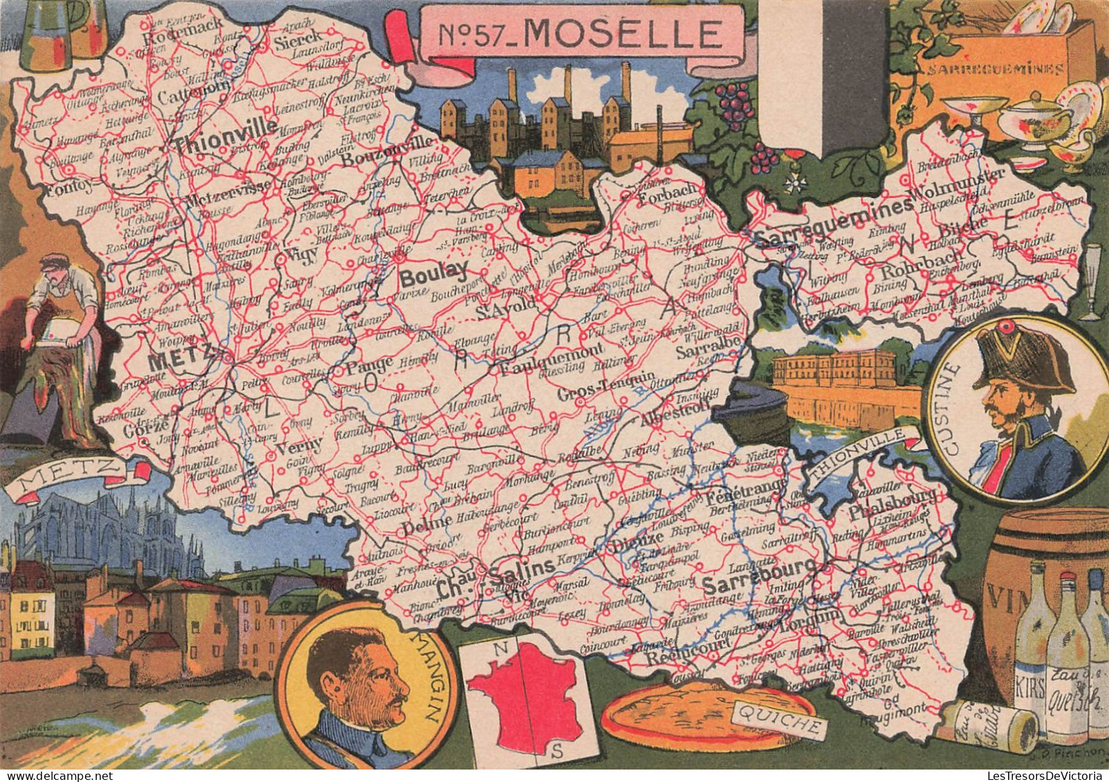 CARTES GEOGRAPHIQUES - Moselle - Colorisé - Carte Postale Ancienne - Cartes Géographiques