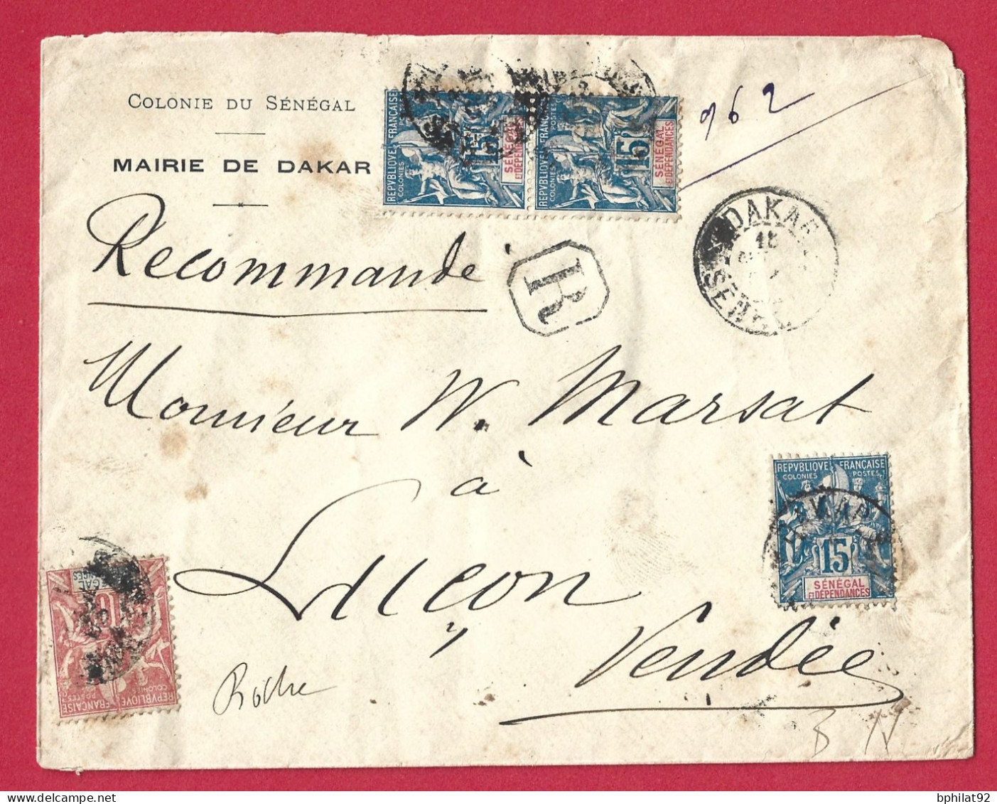 !!! SÉNÉGAL, LETTRE RECOMMANDÉE EN DOUBLE PORT DE DAKAR POUR LA FRANCE DE 1903 - Lettres & Documents