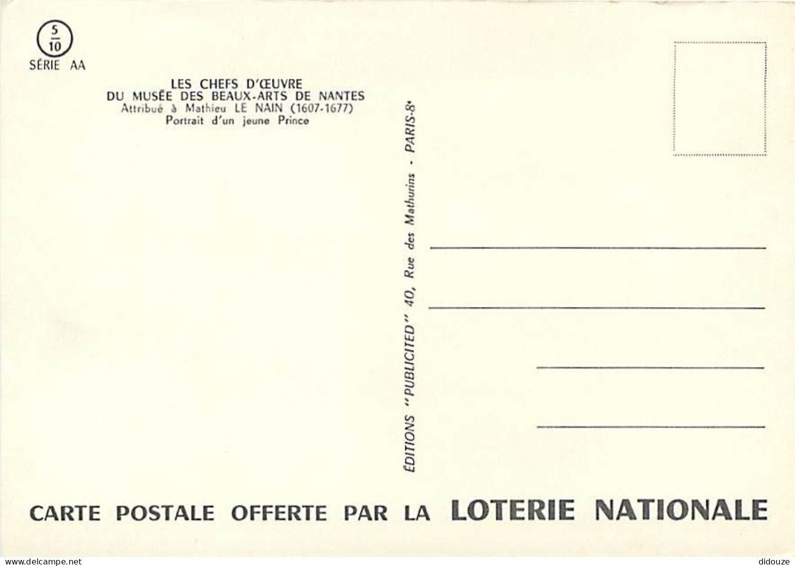 Art - Peinture - Les Frères Le Nain - Portrait D'un Jeune Prince - Carte De La Loterie Nationale - Carte Neuve - CPM - V - Malerei & Gemälde