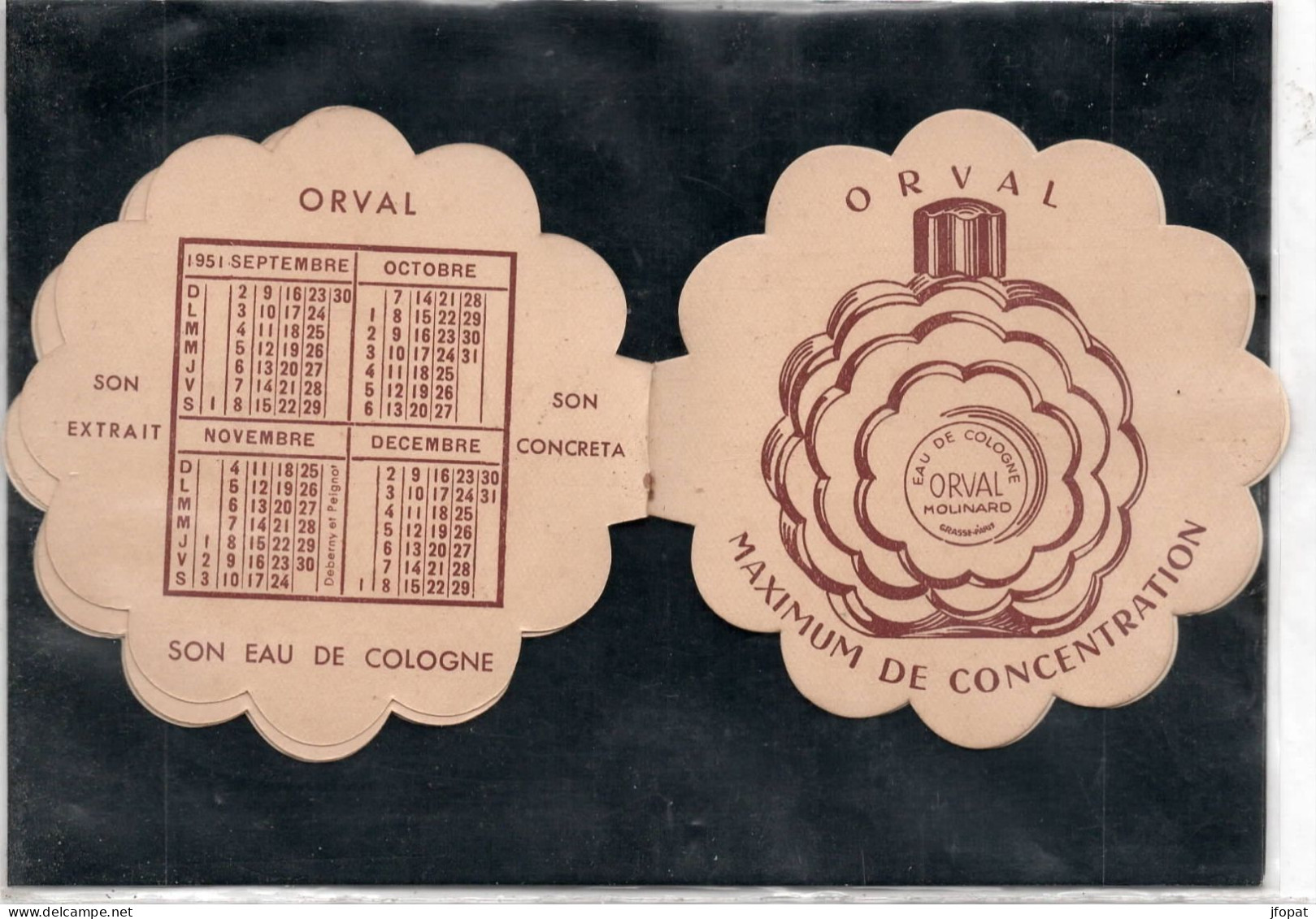 PUBLICITÉ - Almanach pour 1951, parfum Orval de Molinard (voir description)