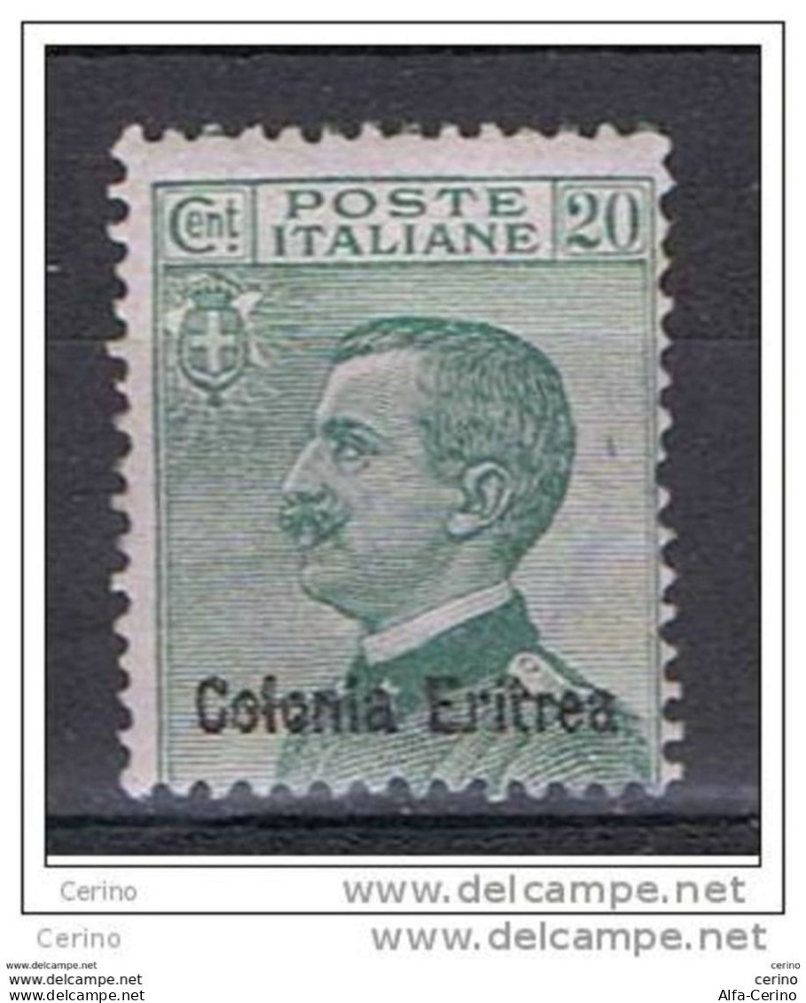 ERITREA:  1925  SOPRASTAMPATO  -  20 C. VERDE  N. -  SASS. 93 - Eritrea