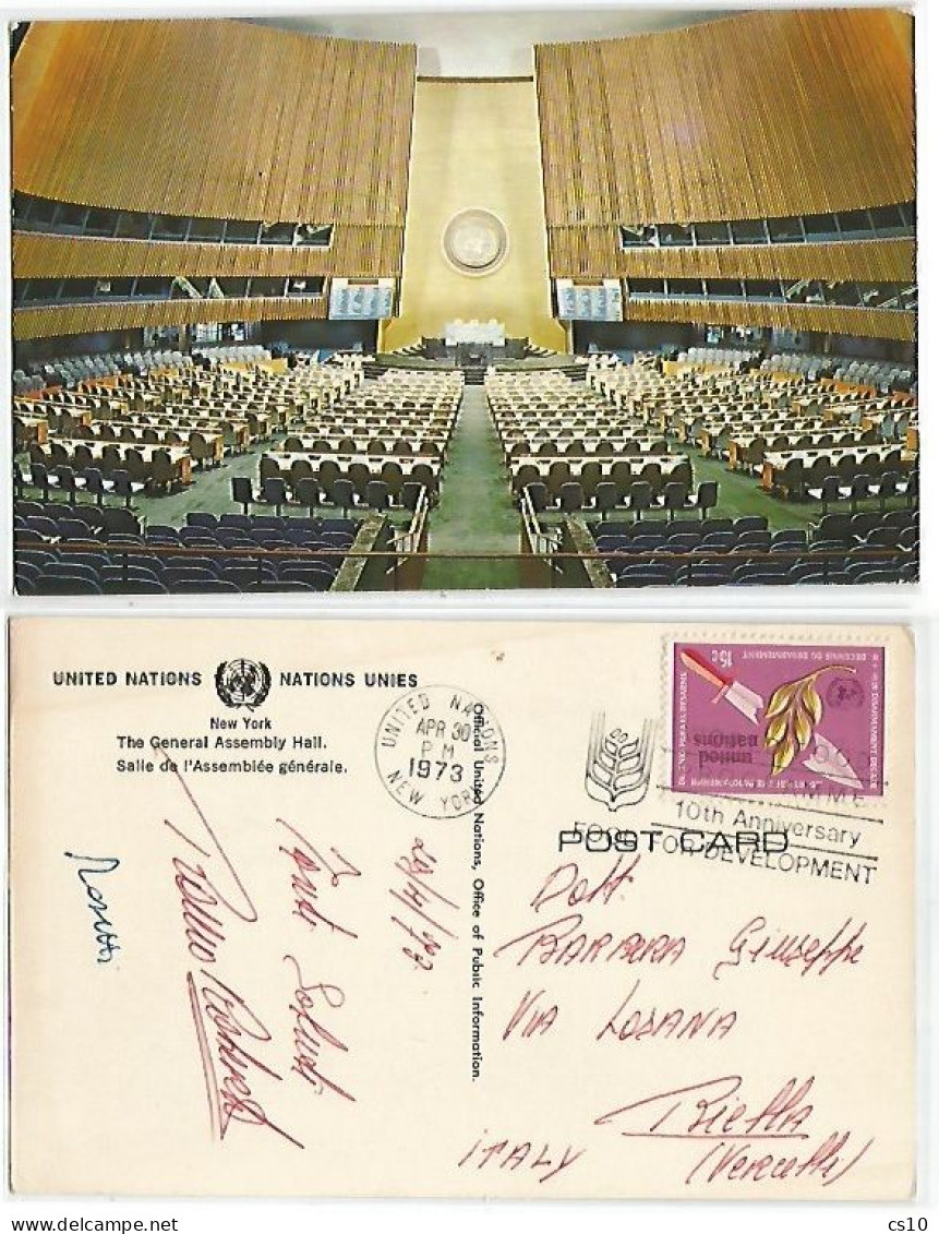 United Nations 30apr1973 Pcard New York With Disarmament Decade C15 Solo Franking - Brieven En Documenten