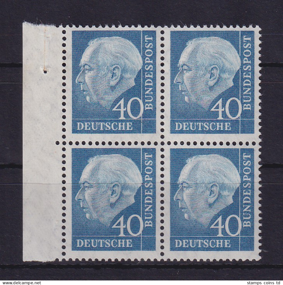 Bundesrepublik 1957 Theodor Heuss 40 Pf Mi.-Nr. 260 X Randviererblock **  - Unused Stamps