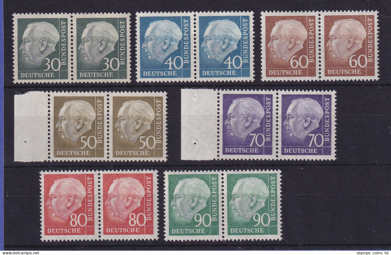 Bundesrepublik Theodor Heuss Mi.-Nr. 259-265 Kpl. Satz Waag. Paare Postfrisch ** - Unused Stamps