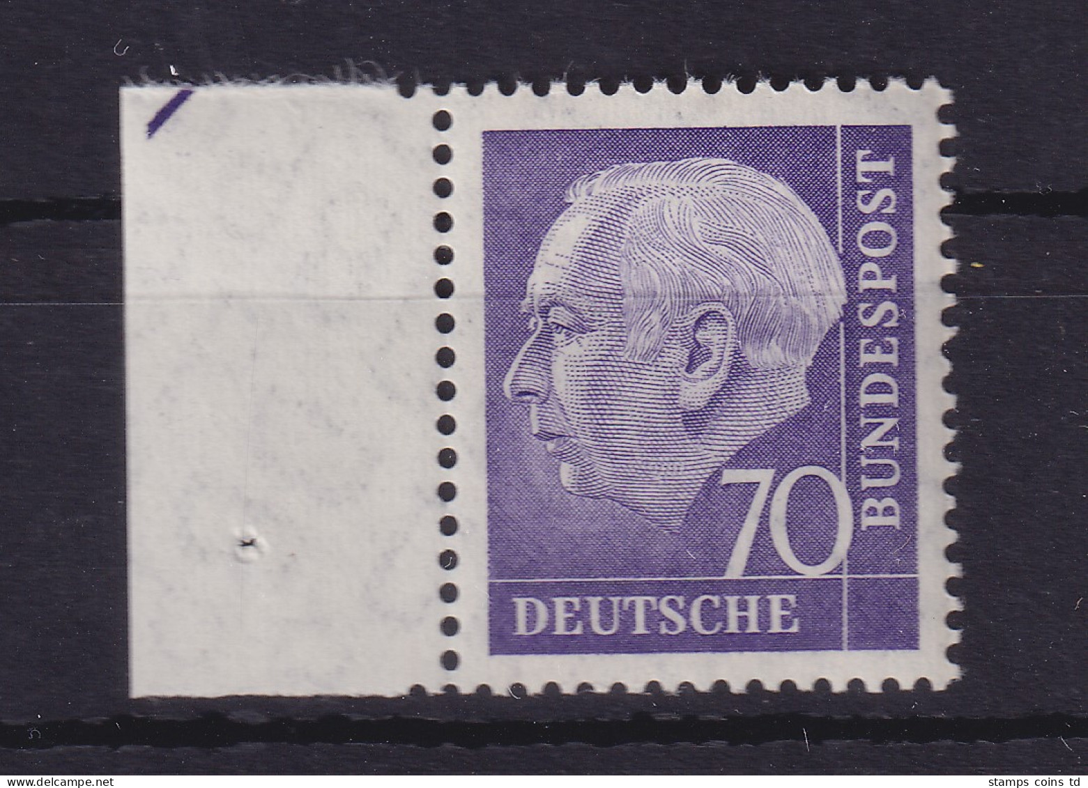 Bundesrepublik 1957 Theodor Heuss 70 Pf Mi.-Nr. 263 X V Randstück Postfrisch ** - Neufs