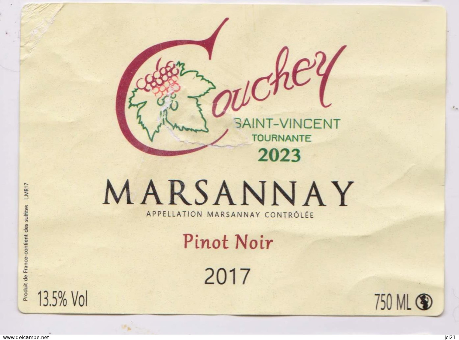 Etiquette SAINT VINCENT TOURNANTE 2023 - COUCHEY " MARSANNAY Pinot Noir 2017 " (2409)_ev785 - Bourgogne