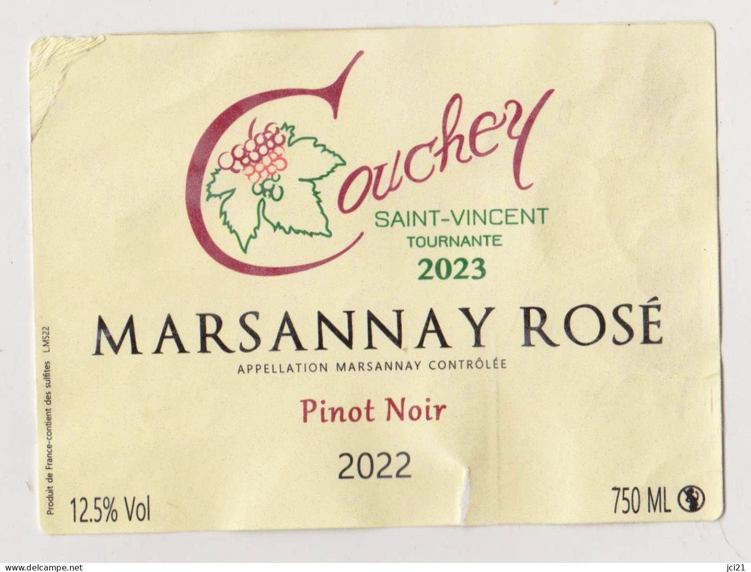 Etiquette SAINT VINCENT TOURNANTE 2023 - COUCHEY " MARSANNAY Rosé 2022 " (769)_ev787 - Bourgogne