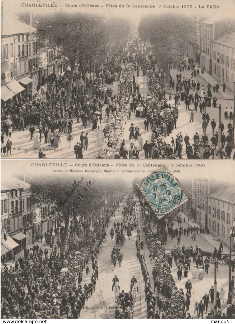 CHARLEVILLE - Cours D'Orléans - Fêtes Du 3è Centenaire 7.10.1906 - 2 CPA - Charleville