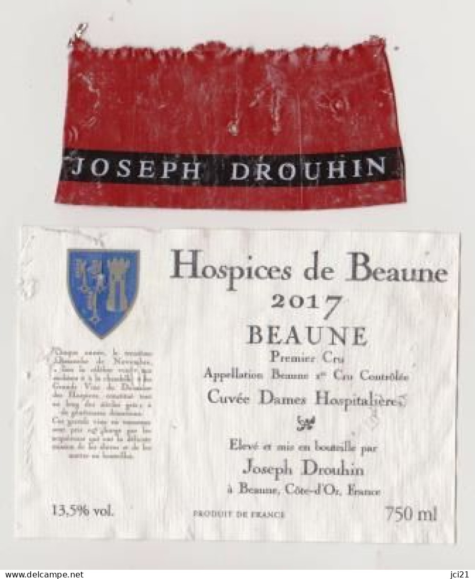 Etiquette Et Partie De Capsule HOSPICES DE BEAUNE "BEAUNE 1er Cru 2017 - Cuvée Dames Hospitalières" (2782)_ev707 - Bourgogne