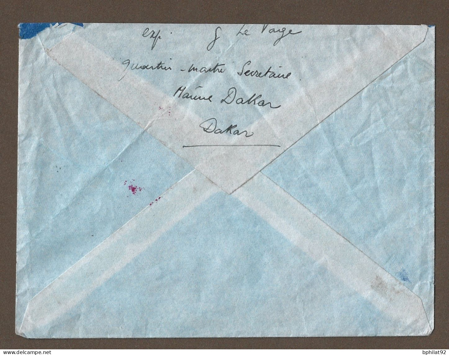 !!! SÉNÉGAL, LETTRE FM PAR AVION AVEC SURTAXE AÉRIENNE DE DAKAR POUR PARIS DE 1940, CACHET DE LA MARINE FRANÇAISE - Luftpost