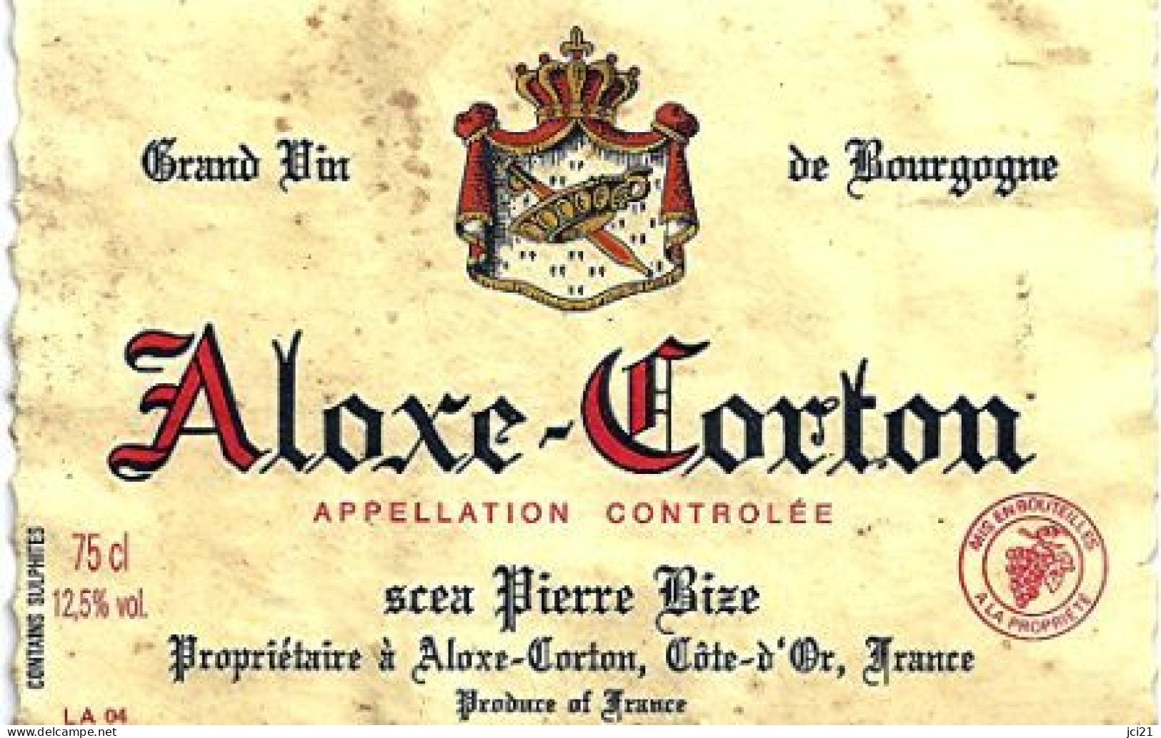 ETIQUETTE DE VIN BOUTEILLE ALOXE -CORTON SCEA PIERRE BIZE (1463)_EV20 - Bourgogne